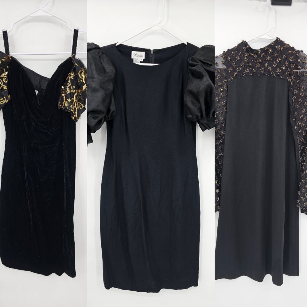 Vintage Lot of 3 Black Formal Dresses - Fair Condition for Dress Up/Play